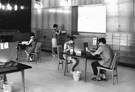 "מכון גנזים" במשכנו בבית הסופר בתל אביב, 1961	// צילום: באדיבות מכון "גנזים"