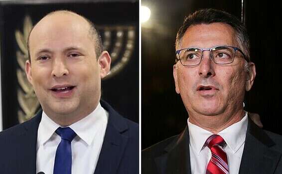 מהפך בקרב על המקום השלישי. גדעון סער ונפתלי בנט // צילום: אורי כהן, אורן בן חקון