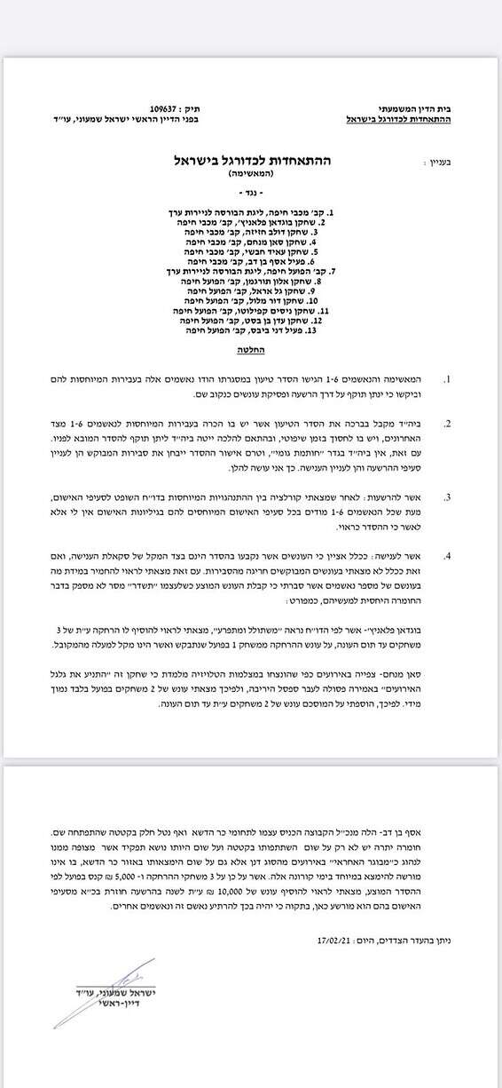 נימוקי בית הדין // צילום: ההתאחדות לכדורגל