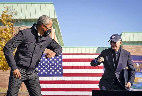 ביידן מקבל חיזוק מאובאמה, בעצרת התמיכה אתמול // צילום: אי.אף.פי