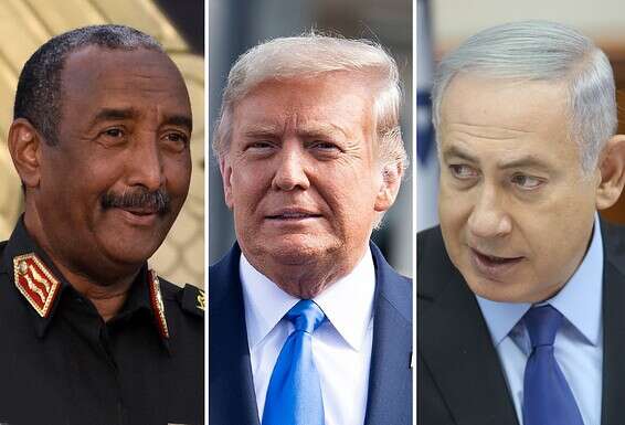 רה"מ נתניהו, הנשיא האמריקני טראמפ ומנהיג סודאן אל-בורהאן // צילומים: איי.אף.פי, אלכס קולומויסקי