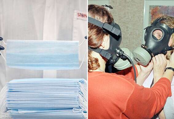 מסיכות בד ומסיכות גז // צילום: איי.פי.