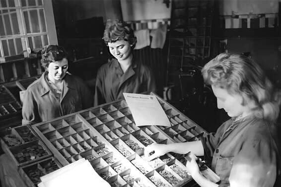 סדריות מכינות גלופות בדפוס "דבר", 1951 // צילום: לע"מ