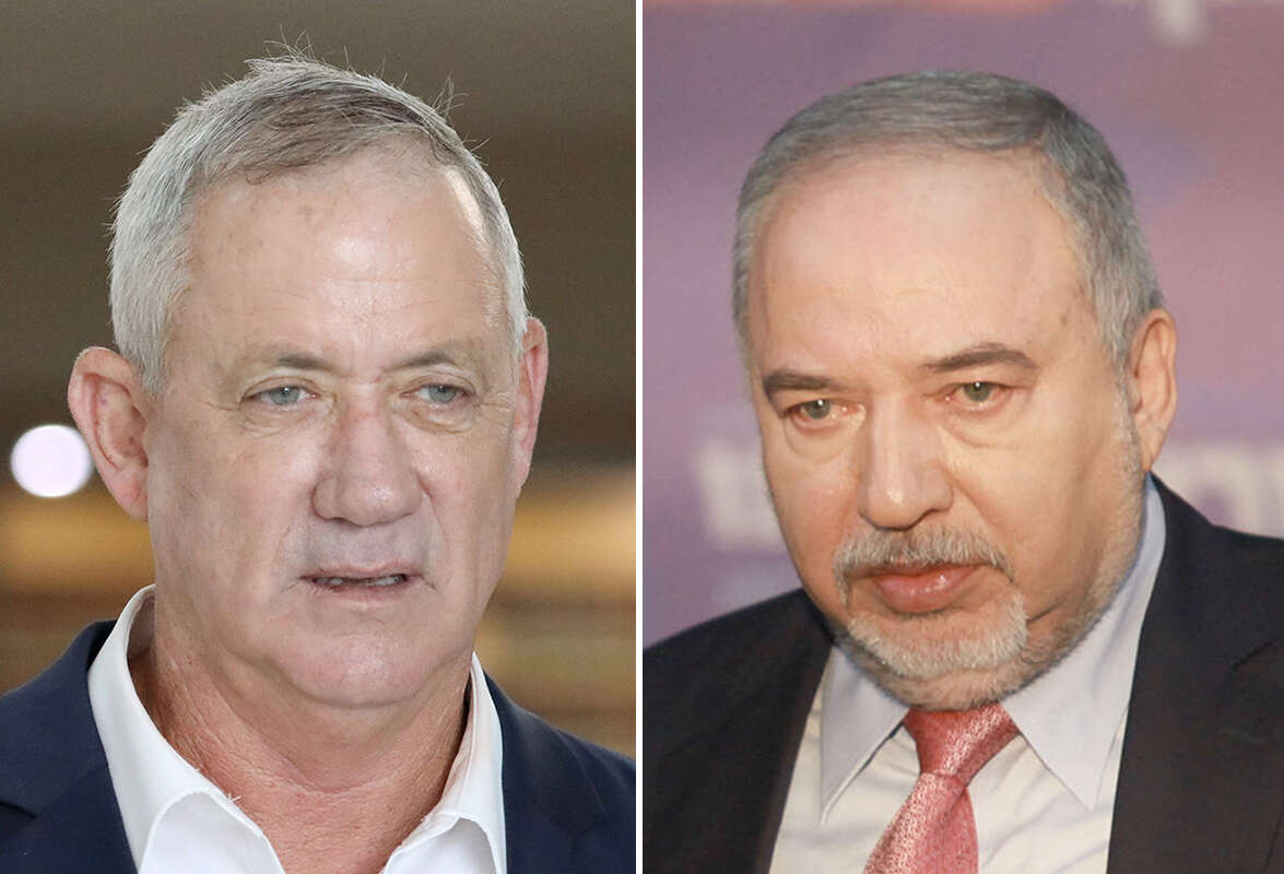 צילום: יהונתן שאול אי.פי.איי // אביגדור ליברמן ובני גנץ ,