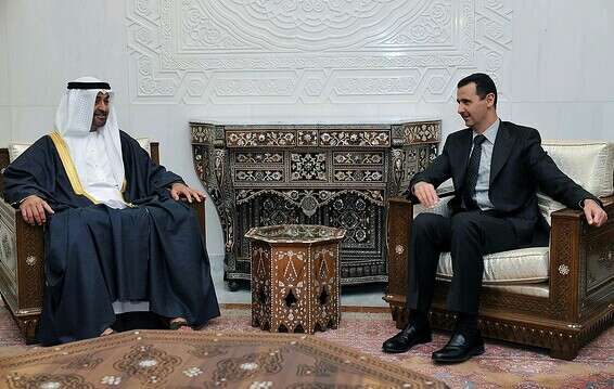 פגישה בין אסד לאמיר דובאי מוחמד בן זיאד על רקע משבר הקורונה \ צילום: אי.אף.פי