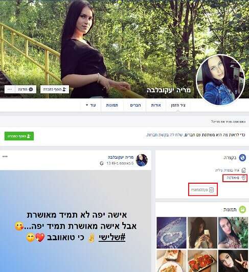 אחד הפרופילים המזויפים // צילום מסך: דובר צה"ל