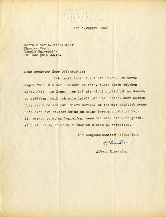 המכתב של איינשטיין // צילום: באדיבות בית המכירות ווינרס