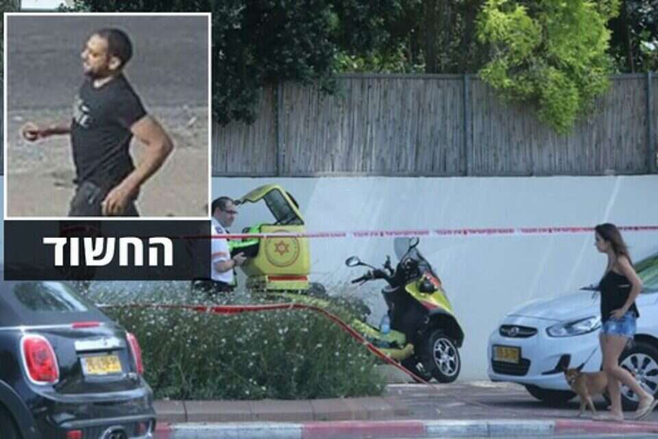 החשוד (בתמונה הקטנה) בזירת הדקירה  , 