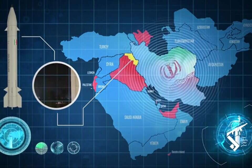 המפה שפורסמה בסרטון של משמרות המהפכה ,