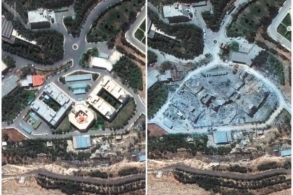 צילום:  אי.פי // לפני ואחרי. צילומי לוויין של התקיפה בסוריה , 