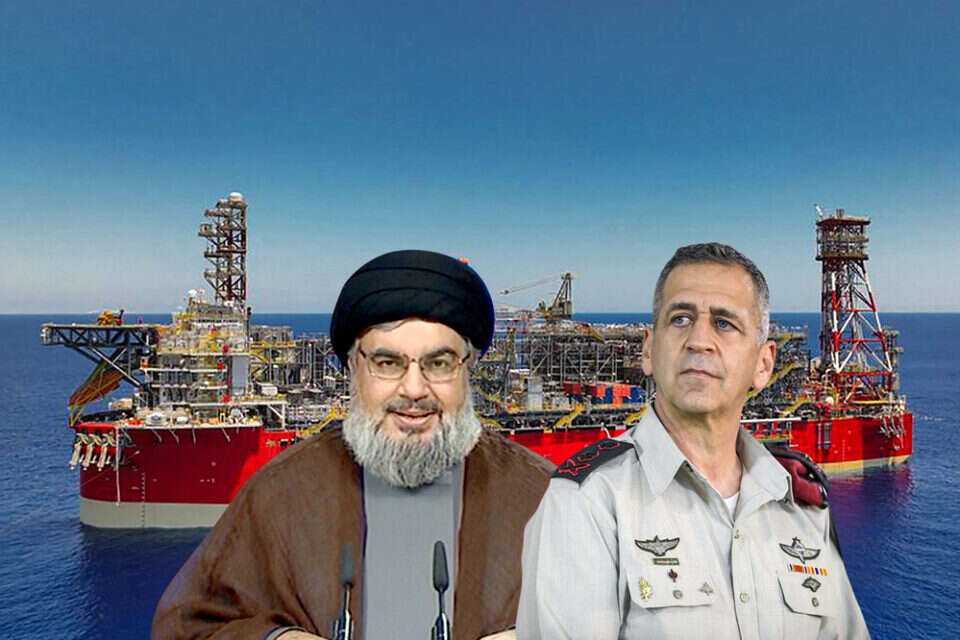 כוכבי ונסראללה על רקע אסדת כריש , יהודה פרץ, איי.אף.פי
