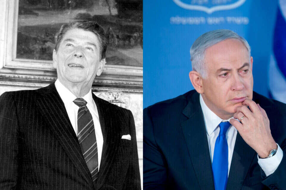 נתניהו ורייגן // צילומים: מרים אלסטר/פלאש90 ו-GettyImages // נתניהו ורייגן ,