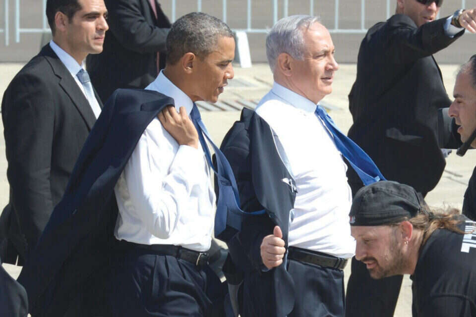 נתניהו ואובאמה בעת ביקור הנשיא בישראל ב־2013 // צילום: משה מילנר/לע"מ // העובדות זהות, הזווית הפוכה. נתניהו ואובאמה בעת ביקור הנשיא בישראל ב־2013 ,