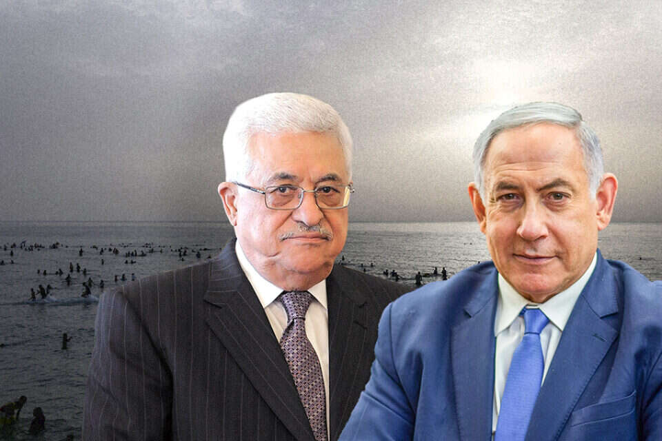 ראש הממשלה נתניהו יו"ר הרשות הפלשתינית אבו מאזן על רקע החוף ברצועת עזה , אורן בן חקון, EPA, GETTY