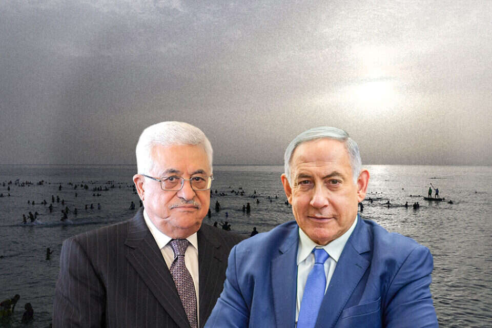 ראש הממשלה נתניהו ויו"ר הרשות הפלשתינית אבו מאזן על רקע החוף ברצועת עזה , אורן בן חקון, GettyImages, אי.פי.איי