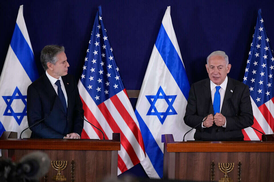 אנתוני בלינקן ובנימין נתניהו בהצהרה המשותפת (ארכיון) , AP