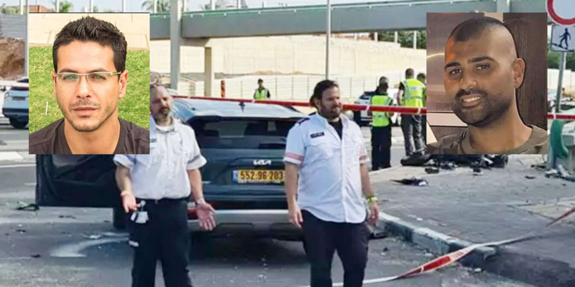 רוכב האופנוע אייל יהודה ז"ל והולך הרגל מאור משה בן דוד ז"ל על רקע זירת התאונה , שמואל בוכריס, באדיבות המשפחה