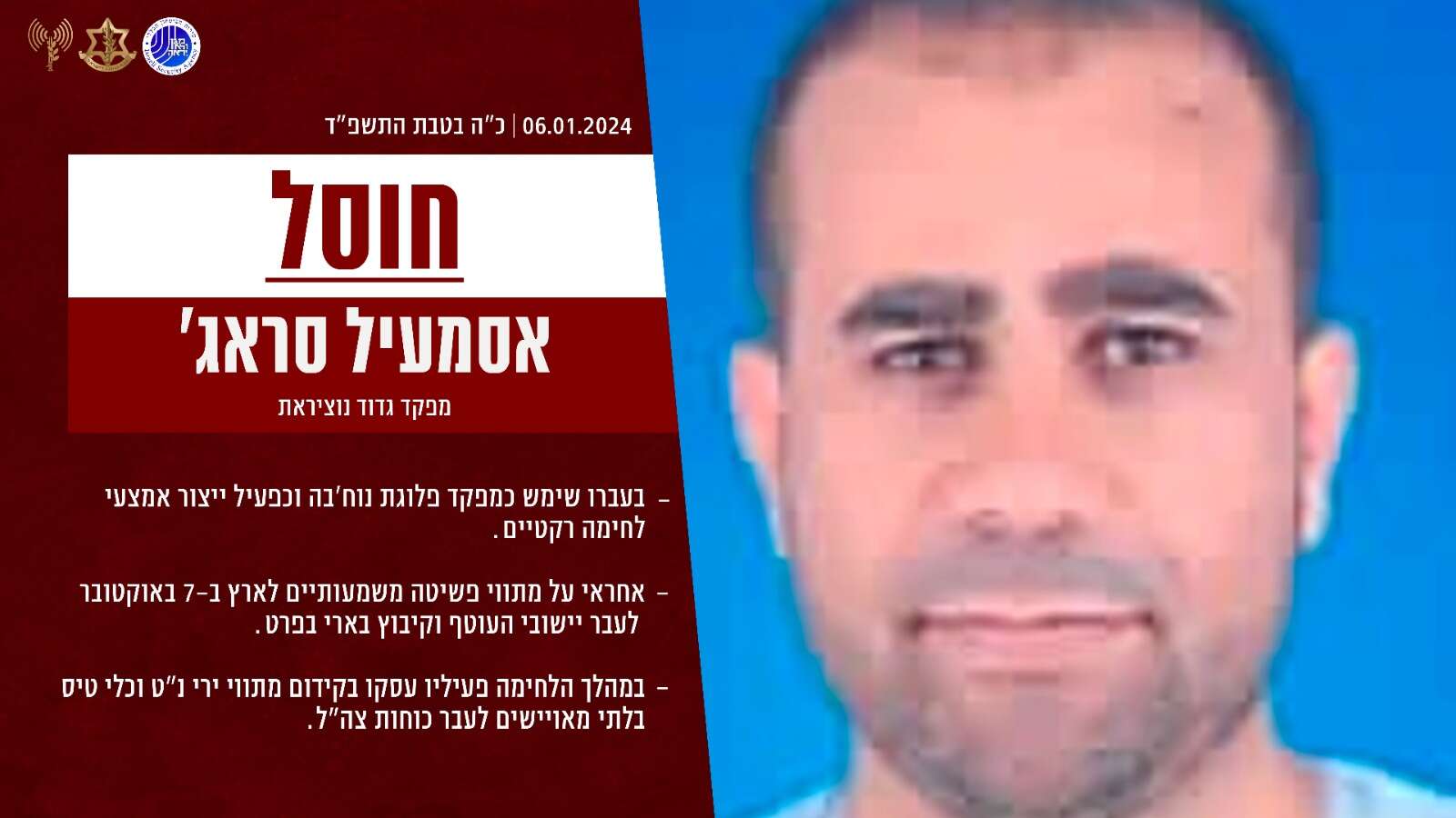 מפקד גדוד נוציראת של חמאס שחוסל , דובר צה"ל