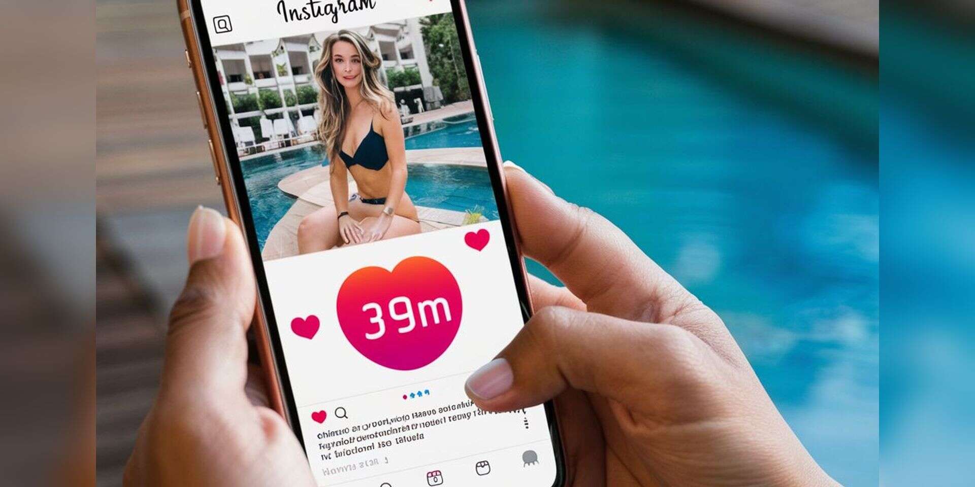 פוסט של משפיענית רשת בבריכה עם 39 מיליון לייקים , מערכת feedy באמצעות הבינה המלאכותית ideogram