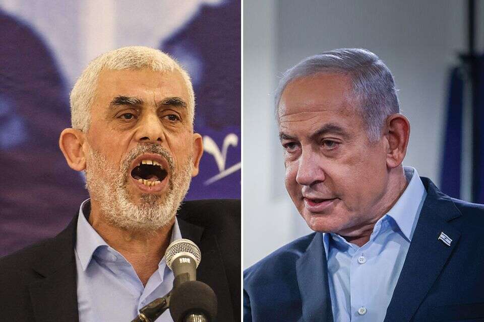 נתניהו וסינוואר (ארכיון) , חיים גולדברג / פלאש90, אי.אף.פי
