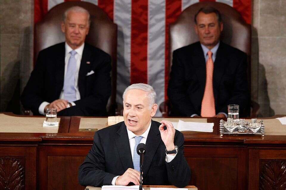 נתניהו נואם בקונגרס כשביידן מאחוריו, 2011 , רויטרס