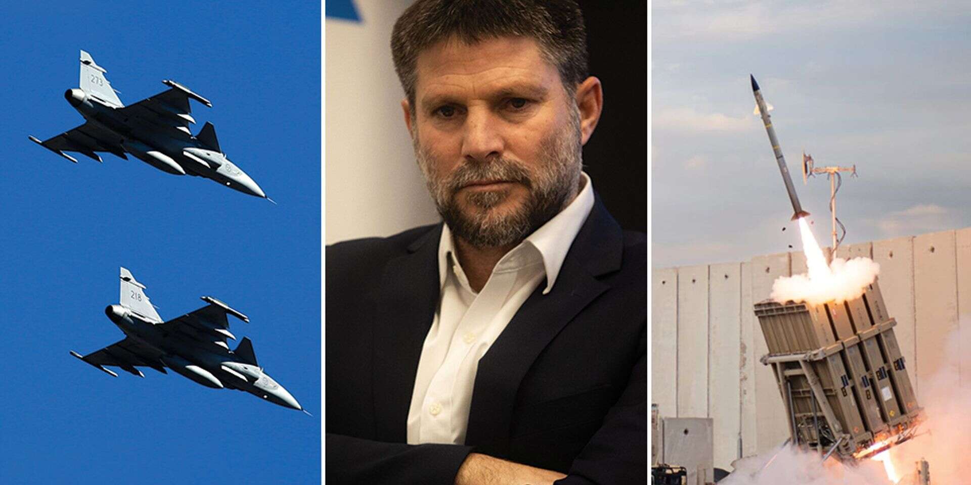 שר האוצר סמוטריץ' לצד סוללת כיפת ברזל ומטוסי F35 , אורן בן חקון, אי.פי, אגף דוברות וקשרי ציבור במשרד הביטחון