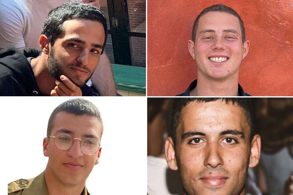 מימין למעלה, חברי צוות טנק 3: סרן עומר נאטורה ז"ל, רב"ט נמרוד כהן, סמל עוז דניאל ז"ל וסמל שקד דהן ז"ל , ללא
