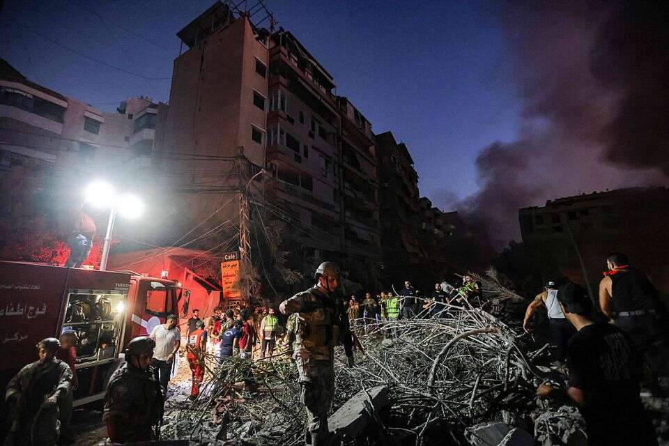 זירת התקיפה שכוונה לנסראללה בדאחייה , אי.אף.פי