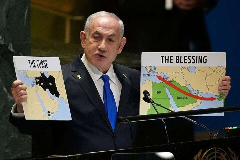נתניהו מציג בפני עצרת האו"ם את המפות (ארכיון) , אי.פי