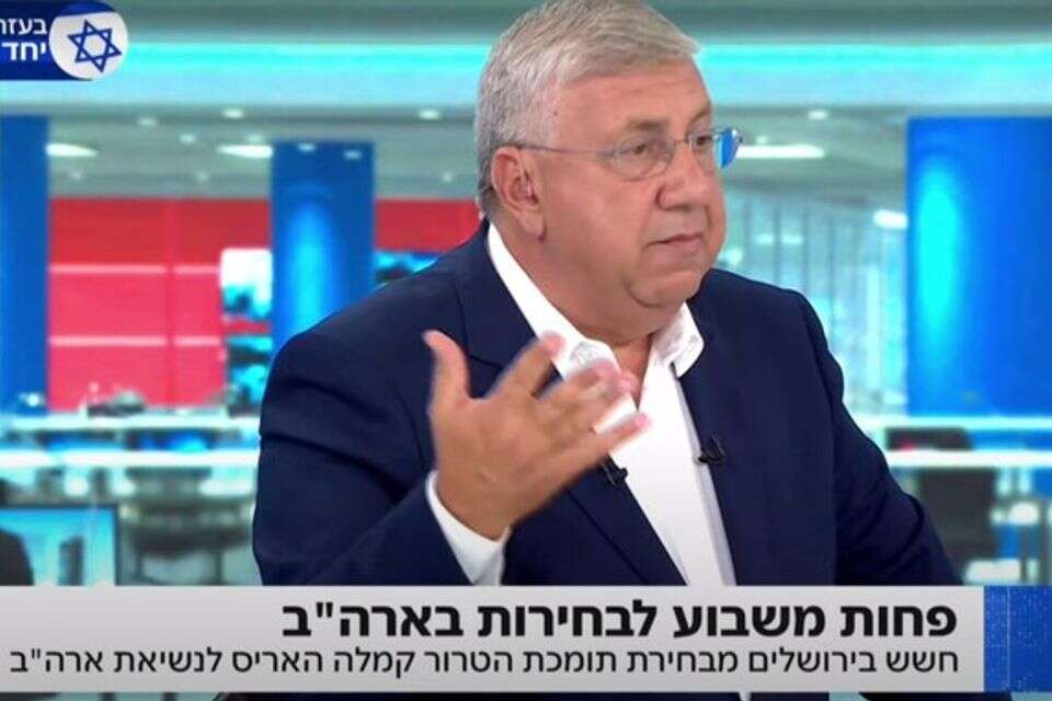 "תומכת טרור". יעקב ברדוגו ב"אולפן חמישי". מתחתיו הכותרת השנויה במחלוקת על האריס , צילום מסך