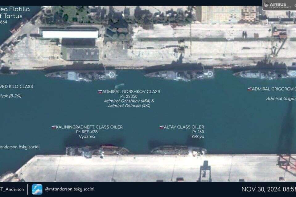 צילומי לוויין מגלה כי כל האוניות של חיל הים הרוסי עזבו את נמל טרטוס בסוריה , טוויטר