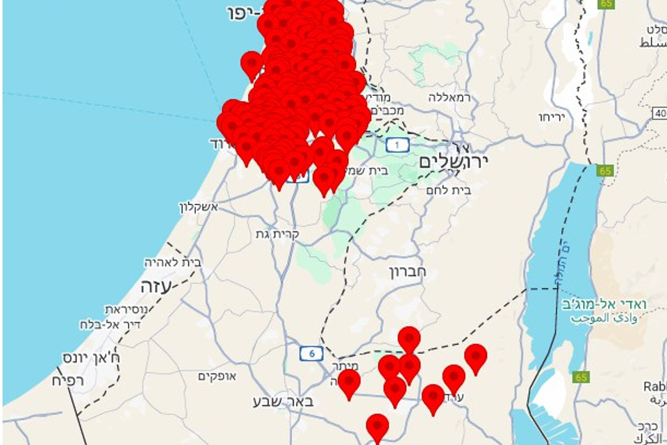מפת האזעקות במרכז ובדרום , ללא