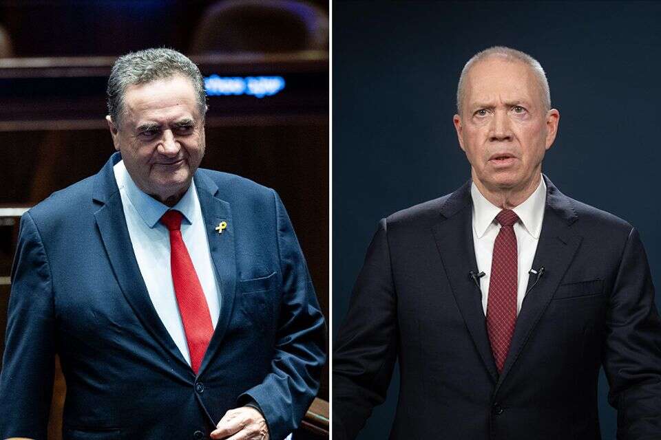 יואב גלנט וישראל כ"ץ. שר הביטחון הנוכחי יצא נגד קודמו בתפקיד לאחר התפטרותו , יונתן זינדל פלאש90, שחר יורמן