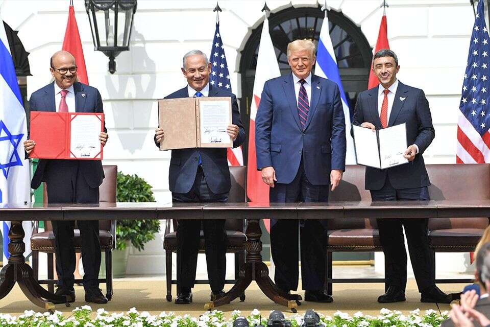 טראמפ ונתניהו בחתימת הסכמי אברהם (ארכיון) , אי.אף.פי