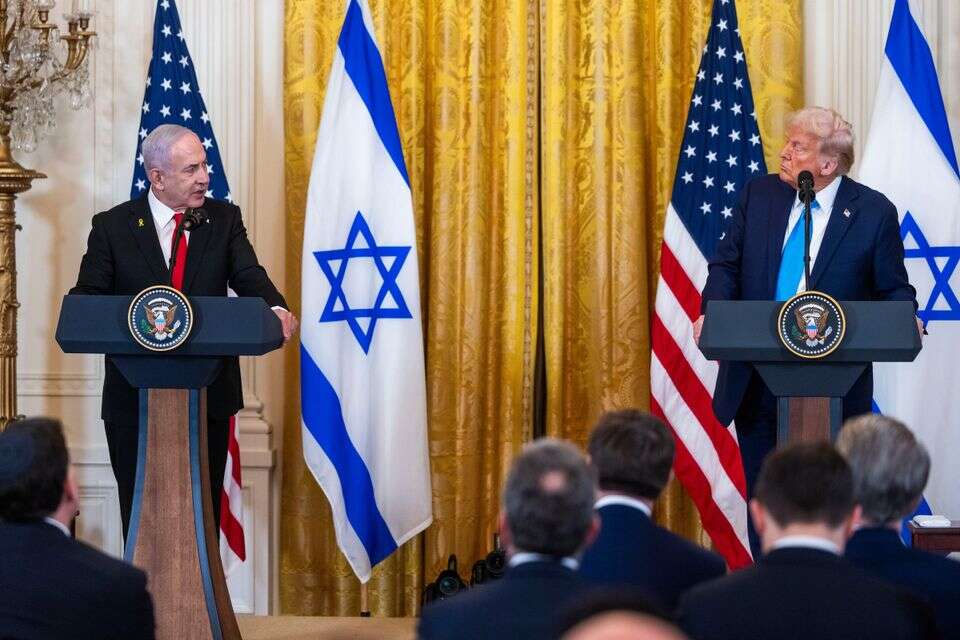 טראמפ ונתניהו במהלך ההצהרה המשותפת (ארכיון) , אי.פי.אי
