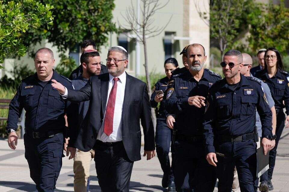השר איתמר בן גביר מגיע לטקס הענקת דרגות במשטרה עם המפכ"ל (ארכיון) , אורן בן חקון