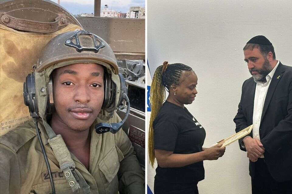 אמו של אלישי יונג ז"ל מקבלת את התעודה מהשר ארבל , לשכת שר הפנים // את"צ