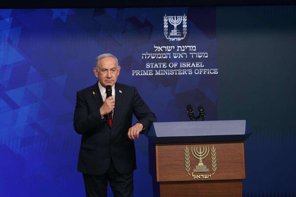 ראש הממשלה נתניהו במסיבת העיתונאים הראשונה שערך לאחר חמישה חודשים , צילום: אלכס קולומויסקי