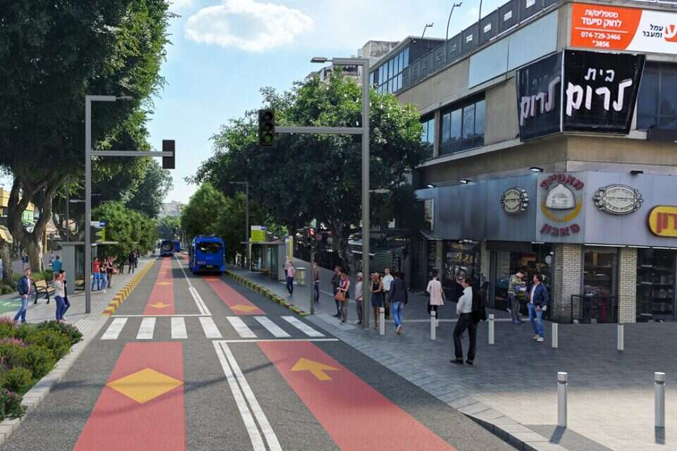הדמיית קו כחול רחובות ברחוב הרצל , עדי בואנו סטודיו ארקפקט