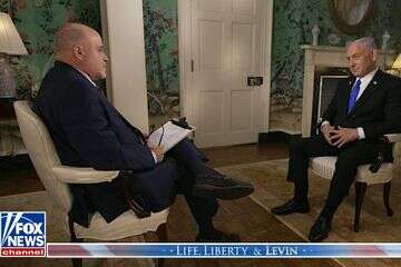 נתניהו בראיון עם המראיין מארק לוין. פוקס ניוז , צ.מסך