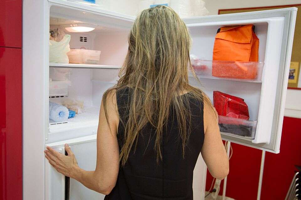 אם חד הורית לצד מקרר ריק (אילוסטרציה) , עמי שומן