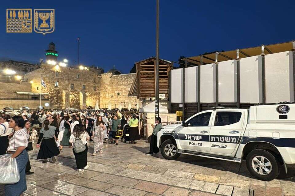 ניידת משטרה בכותל המערבי. אישה נפגעה מירי תועה , הקרן למורשת הכותל