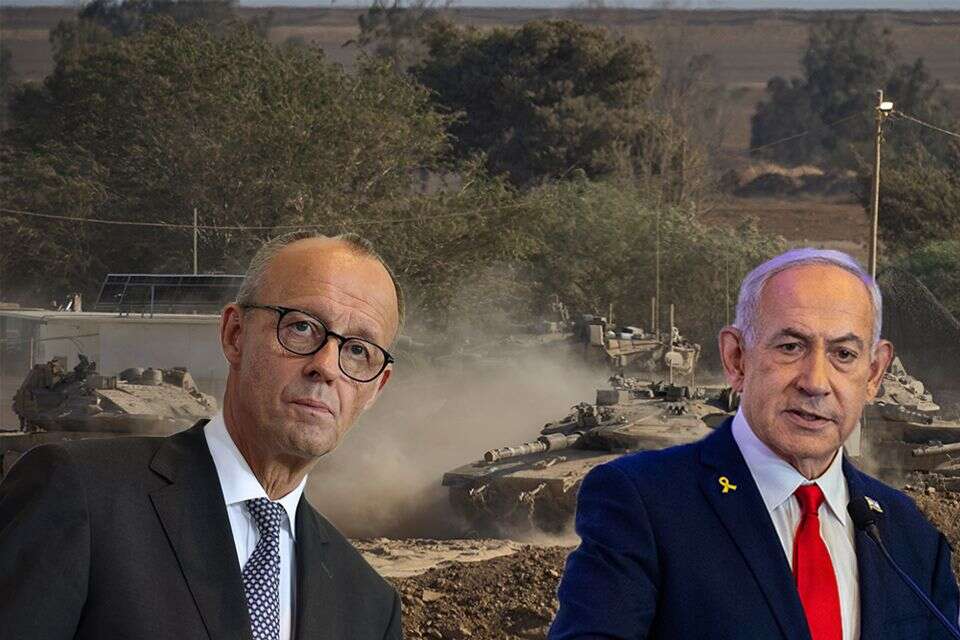 נתניהו ומרץ על רקע טנקים בעזה , חיים-גולדברג-פלאש90_גטי_AP