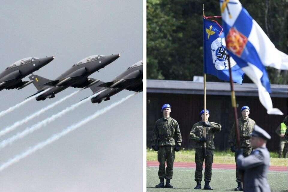 חיילי הצבא הפיני עם דגל צלב הקרס, מטוסי חייל האוויר הפיני , AP
