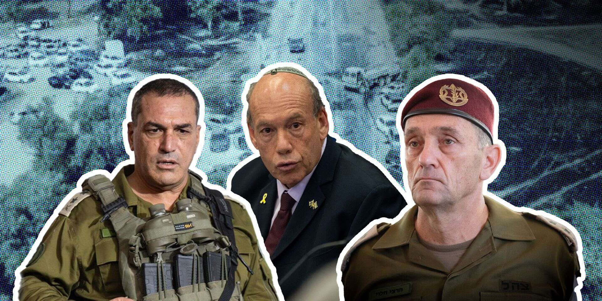 הלוי, אנגלמן וזמיר על רקע זירת הטבח בנובה , .