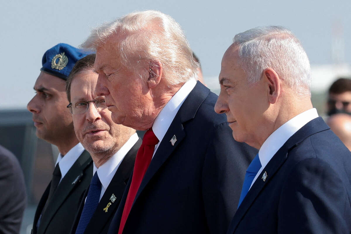 הנשיא טראמפ לצד רה"מ נתניהו והנשיא הרצוג , רויטרס