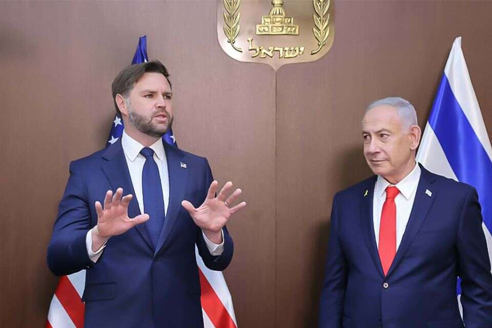 התנגד לריבונות. נתניהו עם סגן הנשיא ואנס , מארק ישראל סלם