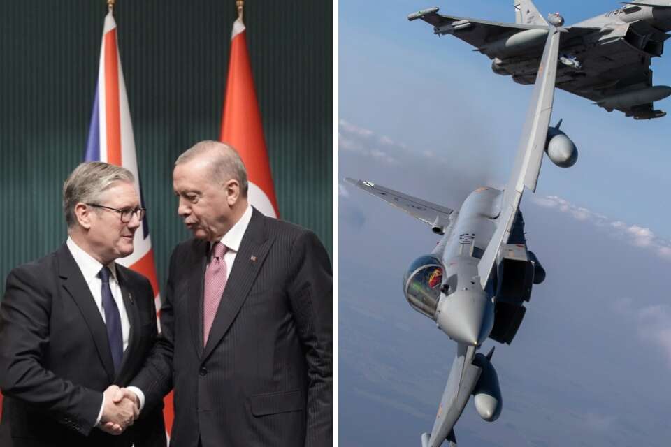 מטוס "יורופייטר", ארדואן וסטארמר בחתימה על ההסכם , Getty Images, AP