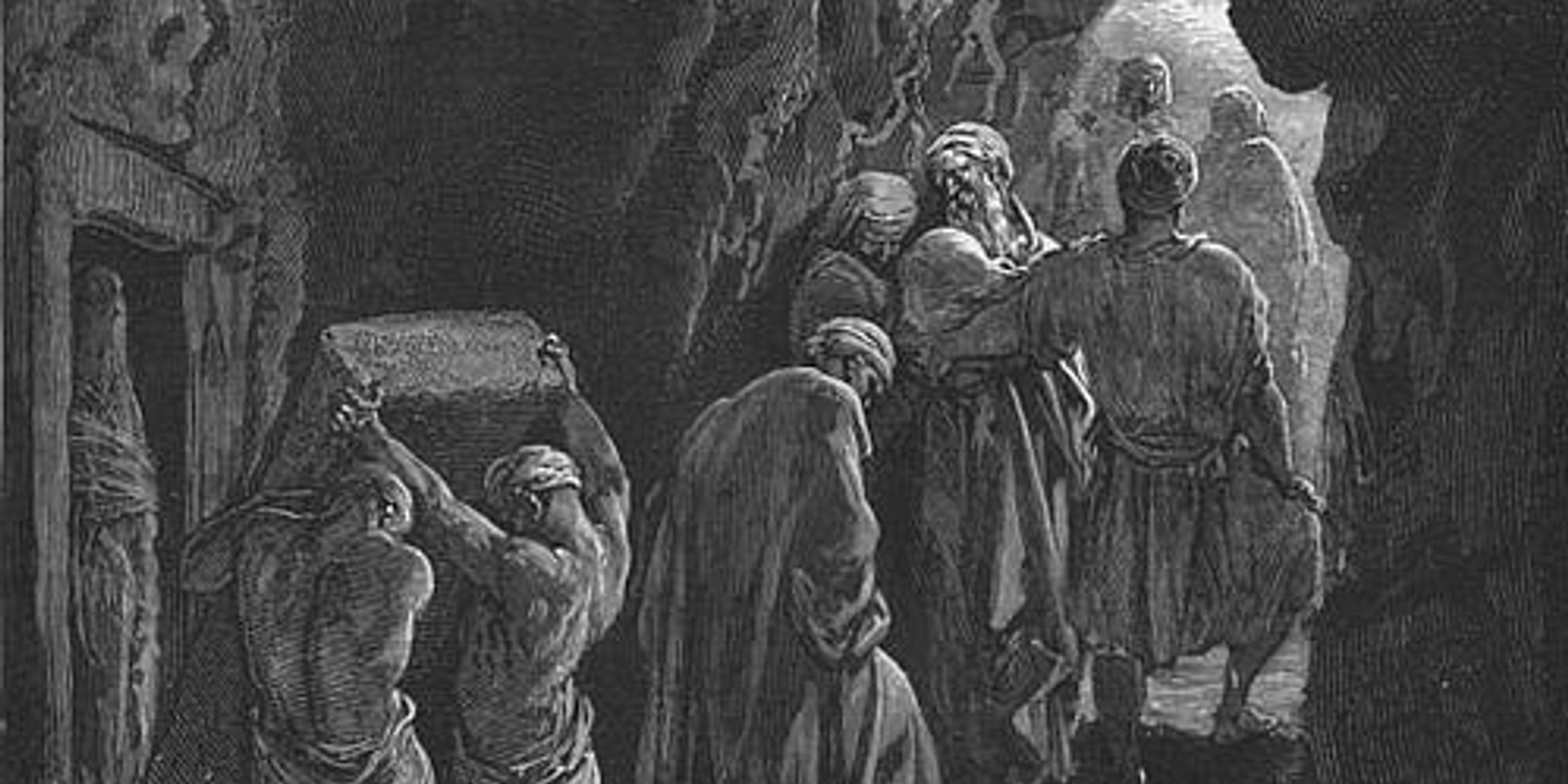 "וְאַחֲרֵי כֵן קָבַר אַבְרָהָם אֶת שָׂרָה אִשְׁתּוֹ, אֶל מְעָרַת שְׂדֵה הַמַּכְפֵּלָה עַל פְּנֵי מַמְרֵא הִוא חֶבְרוֹן, בְּאֶרֶץ כְּנָעַן". קבורת שרה מאת גוסטב דורה (Doré), צרפת 1865 , מתוך ויקיפדיה