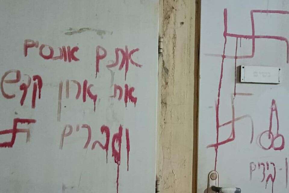 כתובות בוטות וצלבי קרס על קירות בית הכנסת , קהילת שערי ציון בת ים